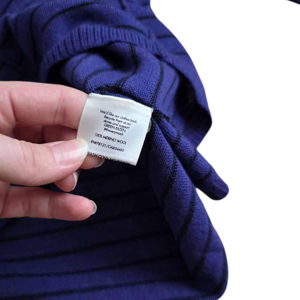 Eileen Fisher Purple Striped Knit Merino Wool Sweater S - Picture 6 of 6
